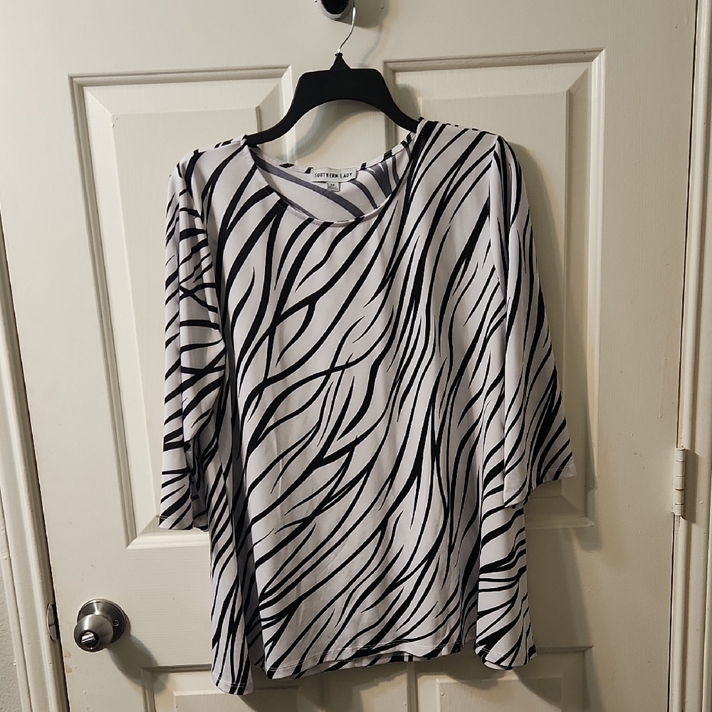 Southern Lady Black and White Abstract Blouse